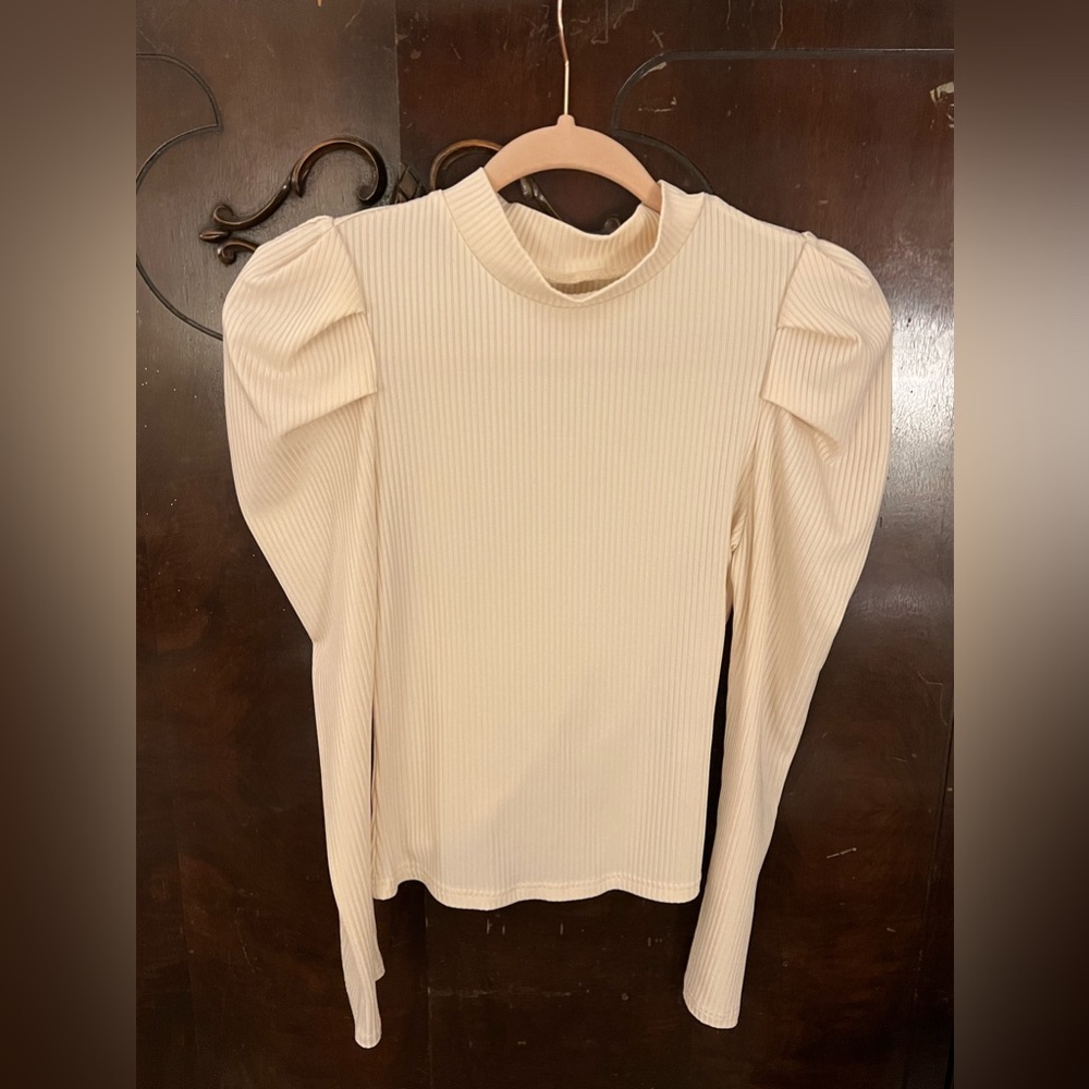 Cream Ribbed Long Sleeve Top